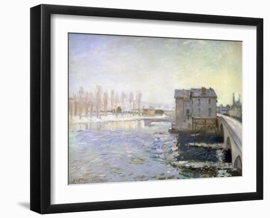 The Water Mill at the Bridge at Moret in Winter, 1890-Alfred Sisley-Framed Giclee Print