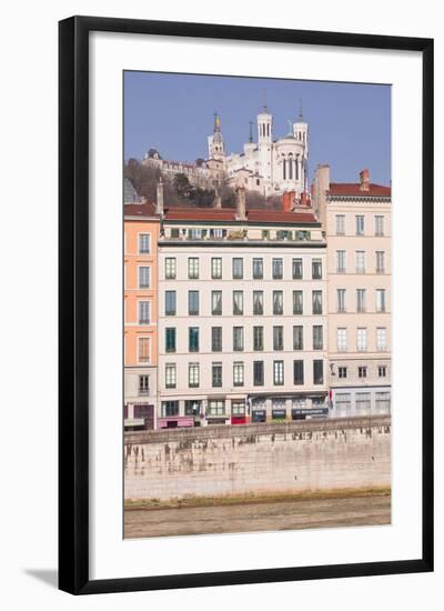 The Waterfront in Old Lyon with the Basilica Notre Dame De Fourviere on the Hill-Julian Elliott-Framed Photographic Print