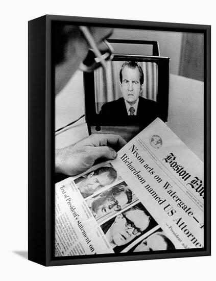 The Watergate Scandal Takes over the Front Page and the TV Screen-null-Framed Stretched Canvas