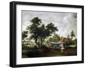 The Watermill with the Great Red Roof-Meindert Hobbema-Framed Giclee Print