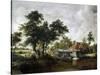 The Watermill with the Great Red Roof-Meindert Hobbema-Stretched Canvas