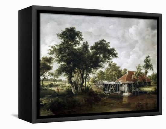 The Watermill with the Great Red Roof-Meindert Hobbema-Framed Stretched Canvas