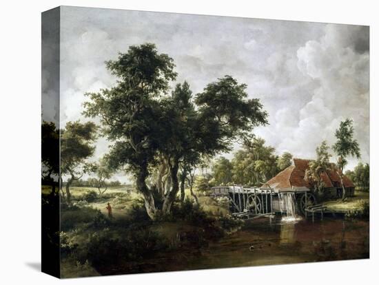 The Watermill with the Great Red Roof-Meindert Hobbema-Stretched Canvas