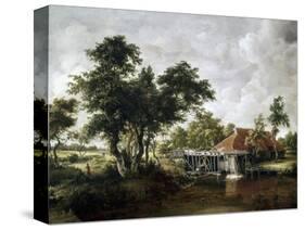 The Watermill with the Great Red Roof-Meindert Hobbema-Stretched Canvas