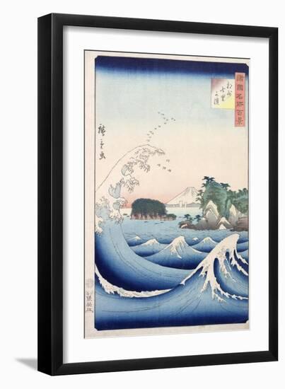 The Wave, from the Series "100 Views of the Provinces"-Ando Hiroshige-Framed Premium Giclee Print
