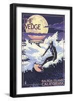 The Wedge - Balboa Island, California - Night Surfer-Lantern Press-Framed Art Print