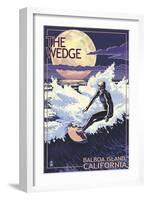 The Wedge - Balboa Island, California - Night Surfer-Lantern Press-Framed Art Print