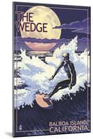 The Wedge - Balboa Island, California - Night Surfer-Lantern Press-Mounted Art Print