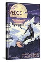 The Wedge - Balboa Island, California - Night Surfer-Lantern Press-Stretched Canvas