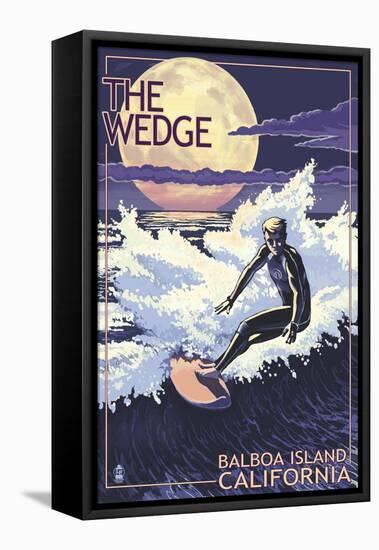 The Wedge - Balboa Island, California - Night Surfer-Lantern Press-Framed Stretched Canvas