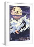 The Wedge - Balboa Island, California - Night Surfer-Lantern Press-Framed Art Print