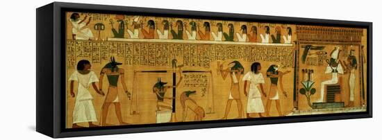 The Weighing of the Heart Against Maat's Feather of Truth, New Kingdom, circa 1275 BC (Papyrus)-null-Framed Stretched Canvas