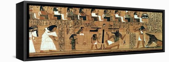 The Weighing of the Heart Against the Feather of Truth, circa 1250 BC (Painted Papyrus)-null-Framed Stretched Canvas
