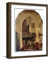 The West End of the Oude Kerk, Delft, from the Southern Aisle to the North with the Organ Loft (Oil-Gerrit Houckgeest-Framed Giclee Print