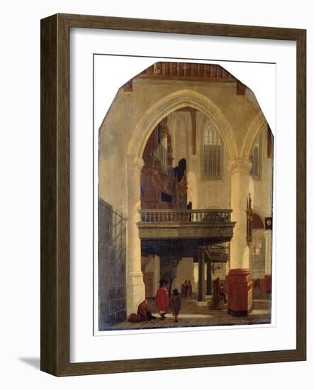 The West End of the Oude Kerk, Delft, from the Southern Aisle to the North with the Organ Loft (Oil-Gerrit Houckgeest-Framed Giclee Print