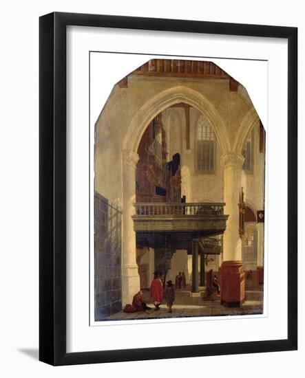 The West End of the Oude Kerk, Delft, from the Southern Aisle to the North with the Organ Loft (Oil-Gerrit Houckgeest-Framed Giclee Print