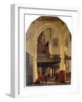 The West End of the Oude Kerk, Delft, from the Southern Aisle to the North with the Organ Loft (Oil-Gerrit Houckgeest-Framed Giclee Print