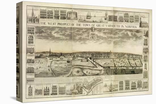 The West Prospect of the Town of Great Yarmouth in Norfolk, Engraved by John Harris (Fl.1686-1740)-J. Corbridge-Stretched Canvas