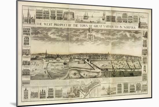 The West Prospect of the Town of Great Yarmouth in Norfolk, Engraved by John Harris (Fl.1686-1740)-J. Corbridge-Mounted Giclee Print