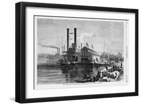 The Wharf Boat on the Ohio River, at Cincinnati.-null-Framed Giclee Print