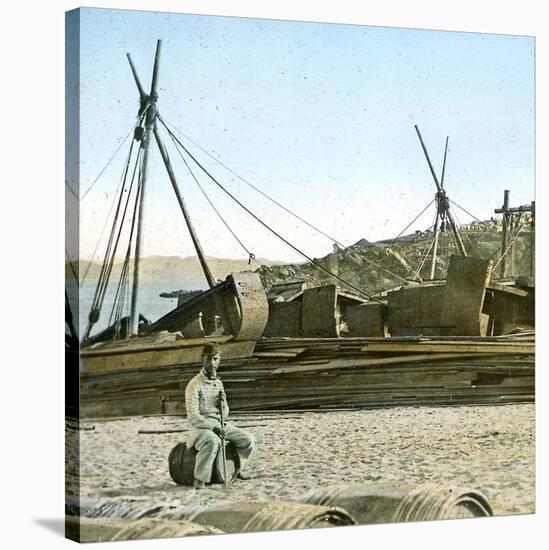 The Wharves, French Soldier, Canton (China)-Leon, Levy et Fils-Stretched Canvas