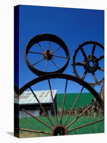 The Wheel Fence and Barn, Uniontown, Whitman County, Washington, USA-Brent Bergherm-Stretched Canvas