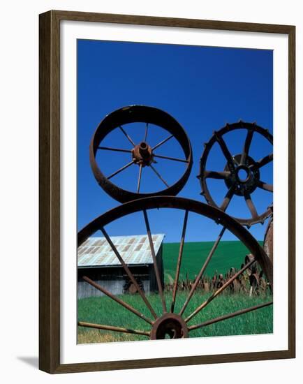 The Wheel Fence and Barn, Uniontown, Whitman County, Washington, USA-Brent Bergherm-Framed Premium Photographic Print