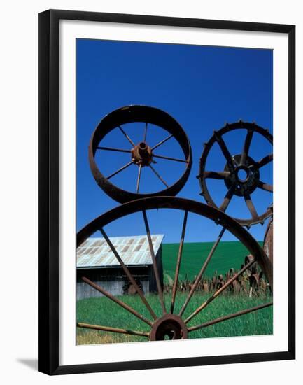 The Wheel Fence and Barn, Uniontown, Whitman County, Washington, USA-Brent Bergherm-Framed Premium Photographic Print