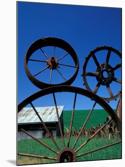 The Wheel Fence and Barn, Uniontown, Whitman County, Washington, USA-Brent Bergherm-Mounted Premium Photographic Print