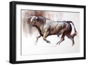 The White Bull, 2022, (charcoal and pastel on paper)-Mark Adlington-Framed Giclee Print