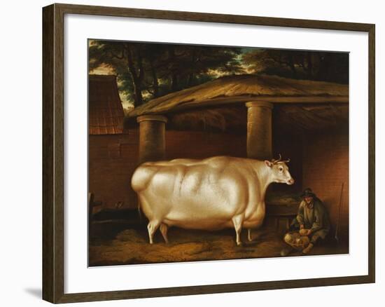 The White Heifer That Travelled, with a Man Slicing Turnips in a Stable Yard, 1811-Thomas Weaver-Framed Giclee Print