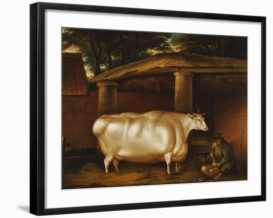 The White Heifer That Travelled, with a Man Slicing Turnips in a Stable Yard, 1811-Thomas Weaver-Framed Giclee Print