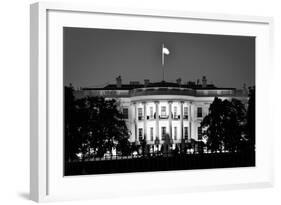 The White House At Night - Washington Dc, United States - Black And White-Orhan-Framed Art Print