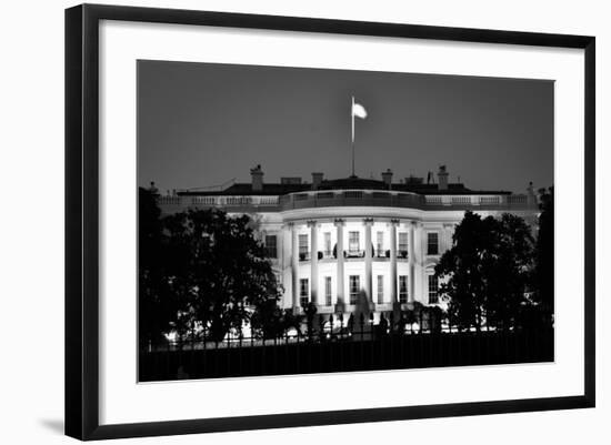 The White House At Night - Washington Dc, United States - Black And White-Orhan-Framed Art Print