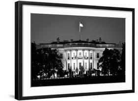 The White House At Night - Washington Dc, United States - Black And White-Orhan-Framed Art Print