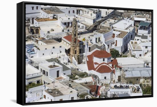 The White Houses of the Town of Lindos, Rhodes, Dodecanese Islands, Greek Islands, Greece, Europe-Michael Runkel-Framed Stretched Canvas