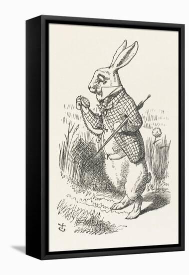 The White Rabbit Checks His Watch-John Tenniel-Framed Stretched Canvas