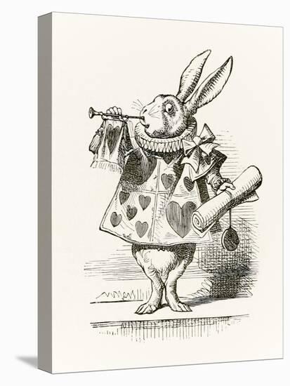 The White Rabbit with Trumpet and Scroll Heralding the Accusation, from 'Alice in Wonderland' by Le-John Tenniel-Stretched Canvas