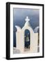 The White Steeple of the Church and the Blue Aegean Sea as Symbols of Greece, Oia, Santorini-Roberto Moiola-Framed Photographic Print