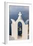 The White Steeple of the Church and the Blue Aegean Sea as Symbols of Greece, Oia, Santorini-Roberto Moiola-Framed Photographic Print