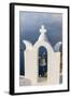 The White Steeple of the Church and the Blue Aegean Sea as Symbols of Greece, Oia, Santorini-Roberto Moiola-Framed Photographic Print