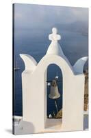 The White Steeple of the Church and the Blue Aegean Sea as Symbols of Greece, Oia, Santorini-Roberto Moiola-Stretched Canvas