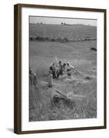 The Whole Family of Farmers Harvesting Wheat in Field-Dmitri Kessel-Framed Photographic Print