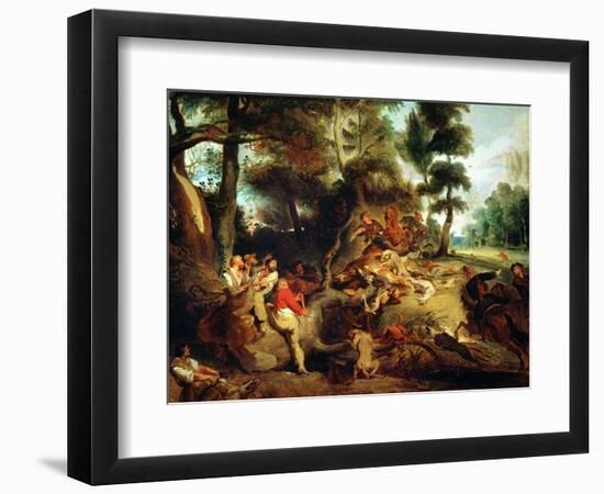 The Wild Boar Hunt, after a Painting by Rubens, circa 1840-50-Eugene Delacroix-Framed Giclee Print