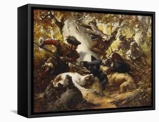The Wild Boar Hunt-Ferdinand Wagner-Framed Stretched Canvas