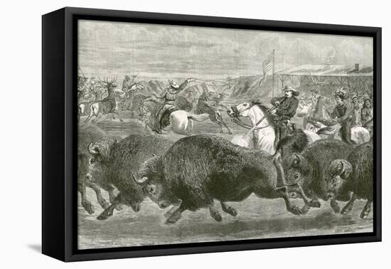 The Wild West at the Great American Exhibition - Hunting Bison and Wapiti Deer-null-Framed Stretched Canvas