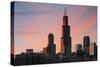 The Willis Tower at Dusk, Chicago.-Jon Hicks-Stretched Canvas