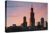 The Willis Tower at Dusk, Chicago.-Jon Hicks-Stretched Canvas