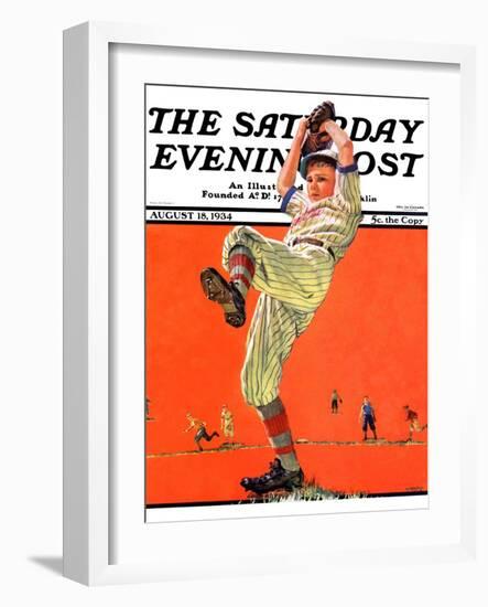 "The Windup," Saturday Evening Post Cover, August 18, 1934-Eugene Iverd-Framed Giclee Print