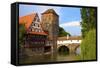 The Wine Store and Hangman's Bridge on the Pegnitz River, Nuremberg, Bavaria, Germany, Europe-Neil Farrin-Framed Stretched Canvas
